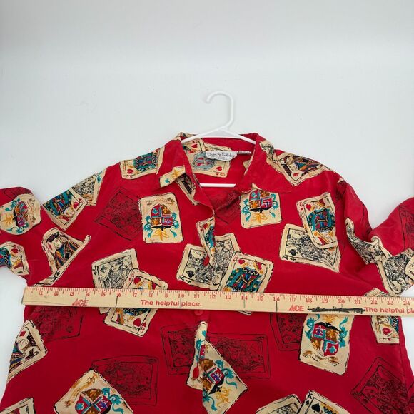 Diane Von Furstenberg Vintage Silk Blouse Button Up Playing Cards Vegas Size M/L - Picture 8 of 10